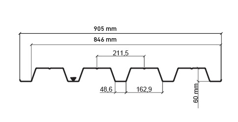 Tablă cutată W60 — desen tehnic
